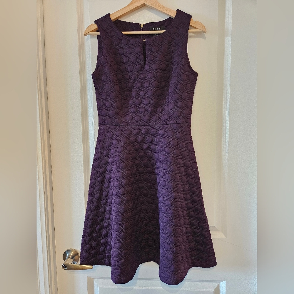 DKNY | Polka Dot Fit & Flare Dress - Purple - 4